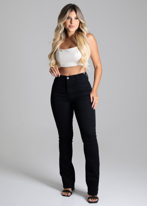 Sawary Boot Cut Canvas Pants - 264080 BLACK