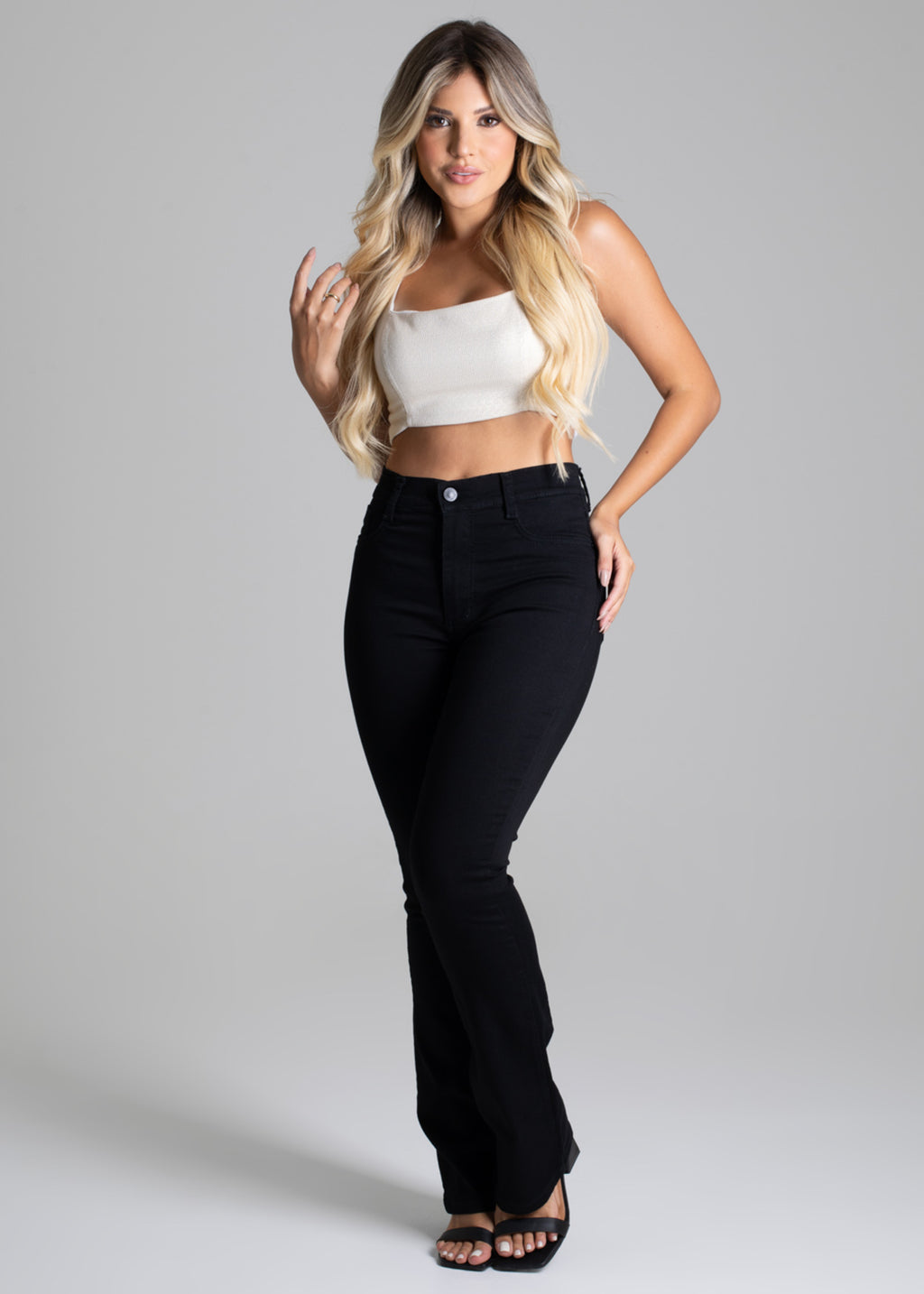 Sawary Boot Cut Canvas Pants - 264080 BLACK