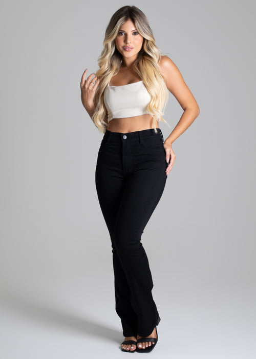 Sawary Boot Cut Canvas Pants - 264080 BLACK