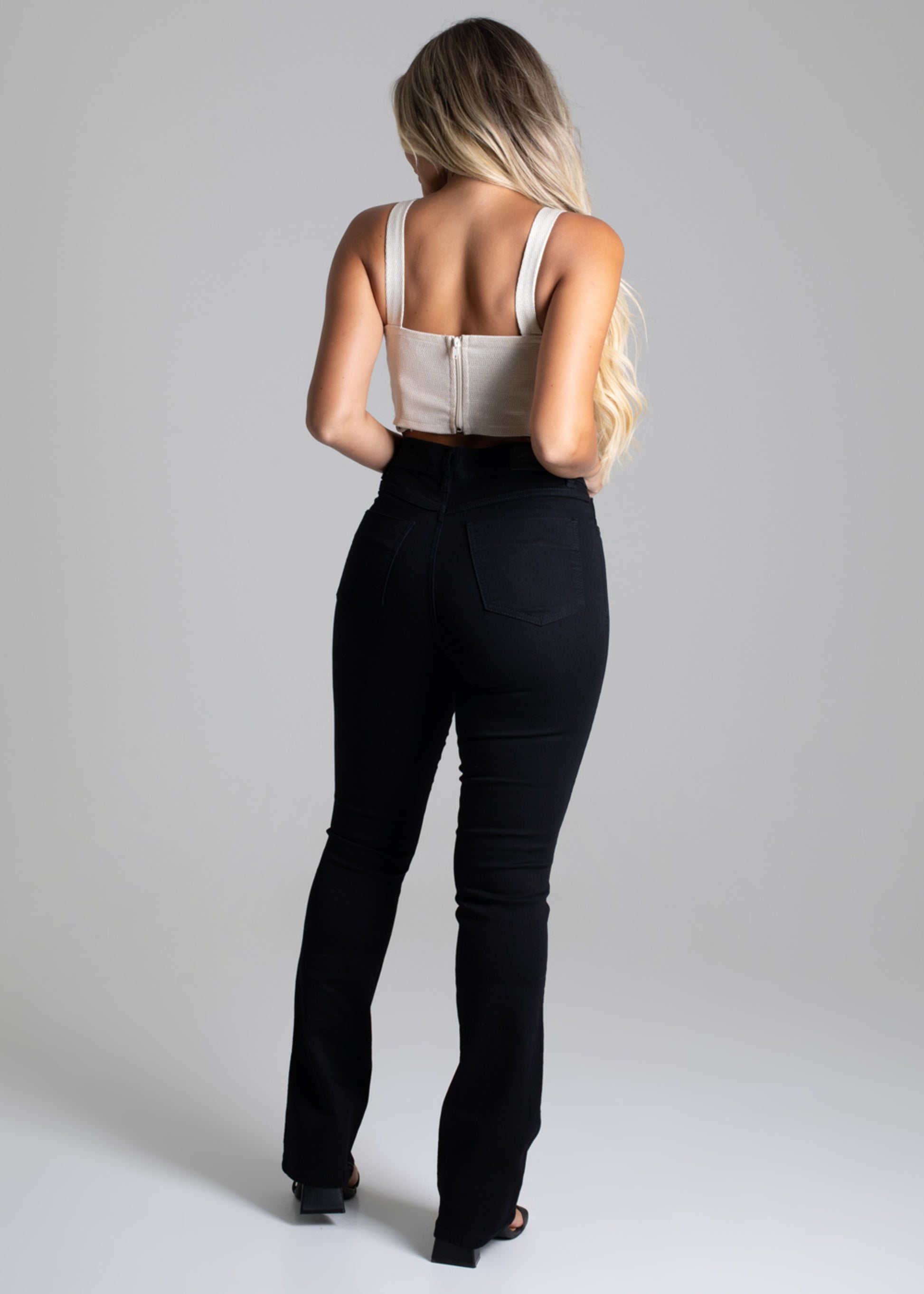 Sawary Boot Cut Canvas Pants - 264080 BLACK