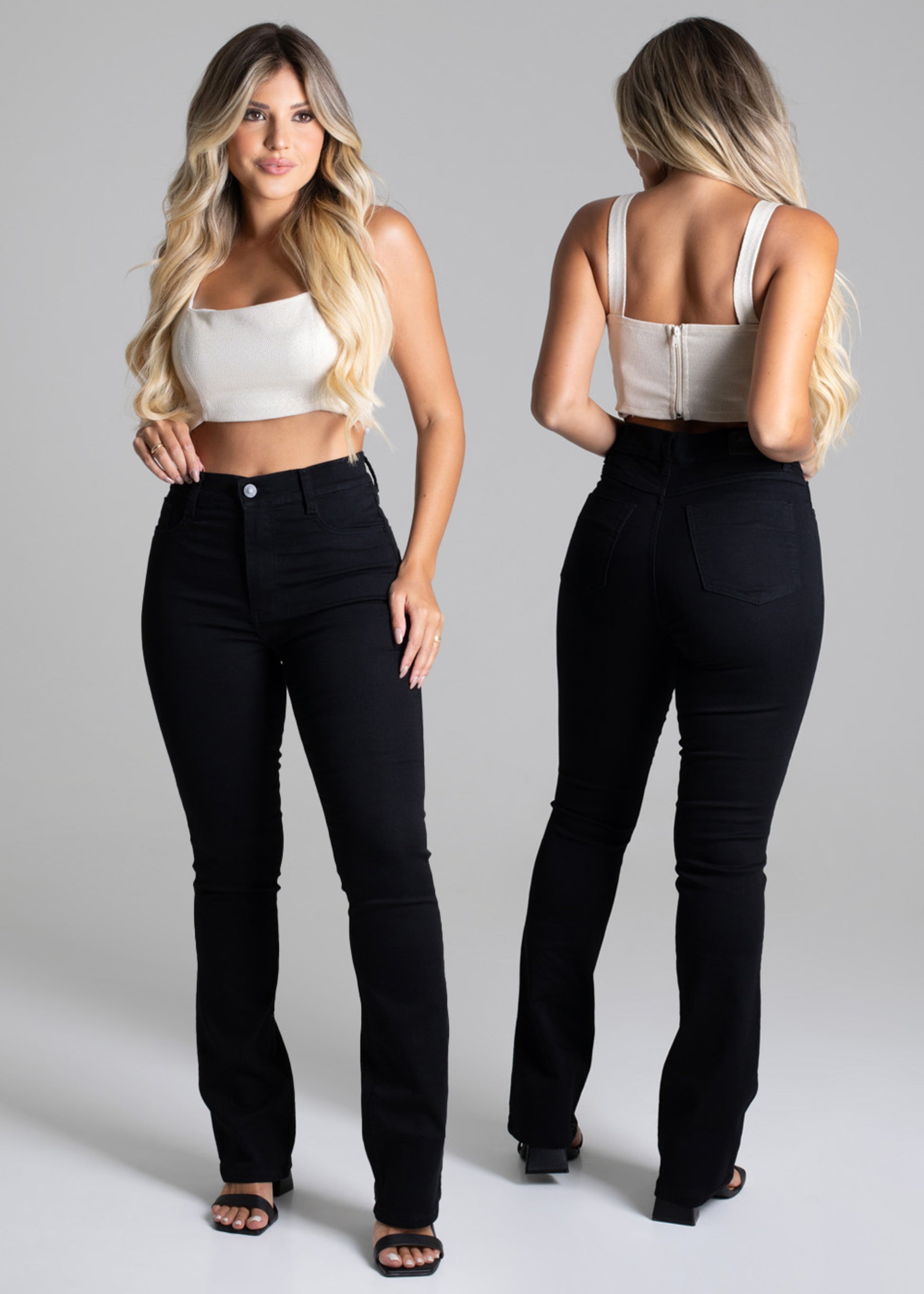 Sawary Boot Cut Canvas Pants - 264080 BLACK