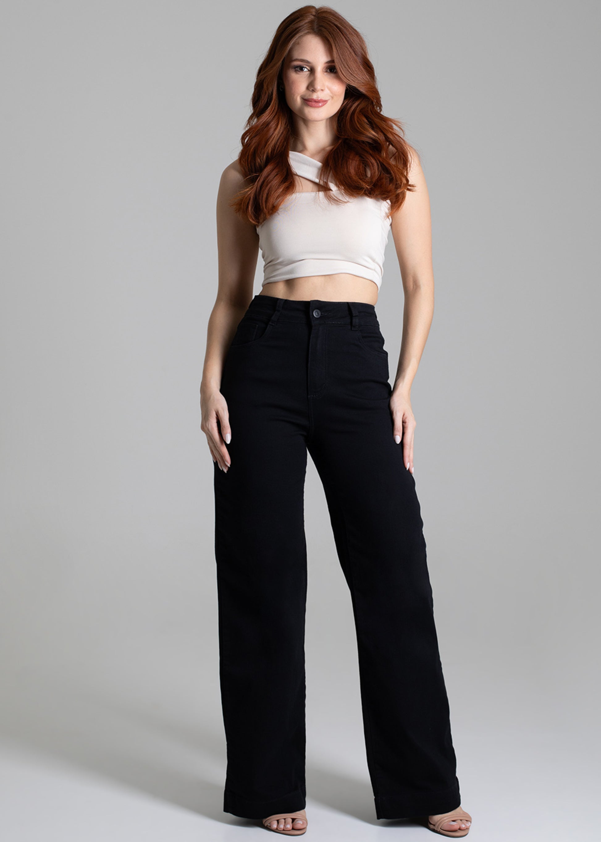 Sawary Wide Leg Canvas Pants - 275028 BLACK