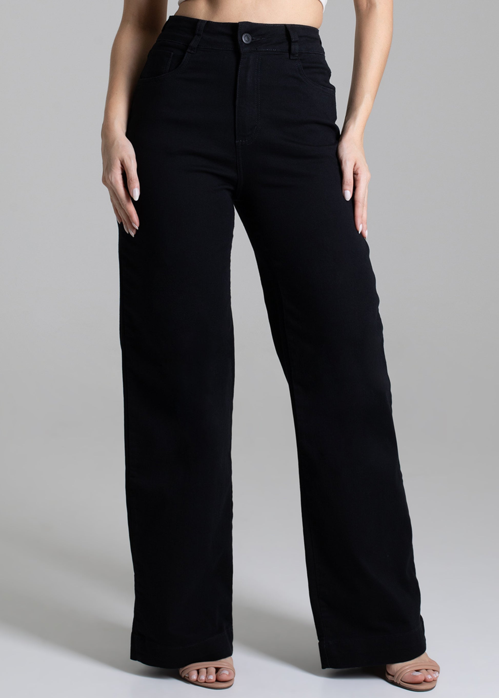 Sawary Wide Leg Canvas Pants - 275028 BLACK