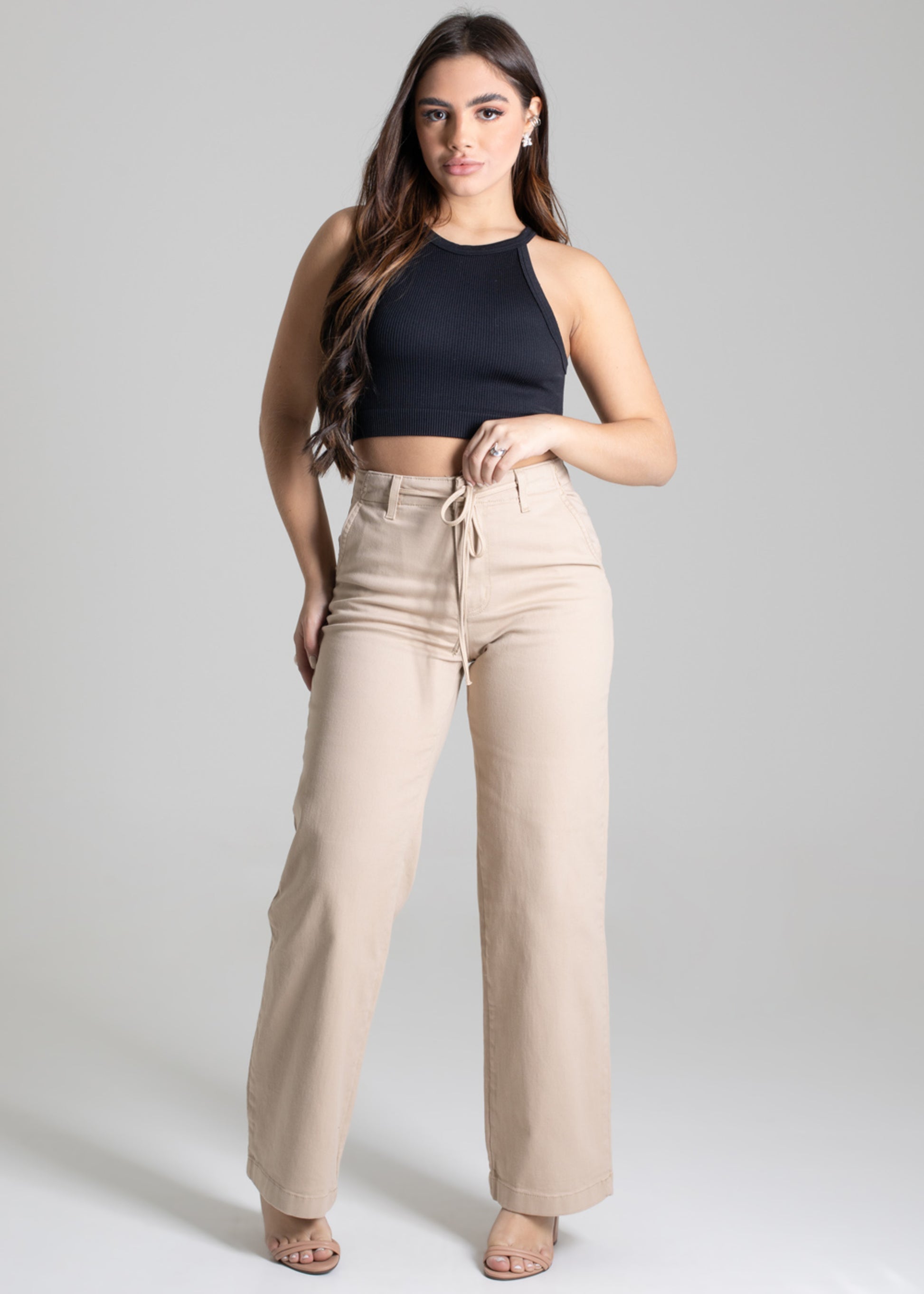 Sawary Wide Leg Canvas Pants - 277232