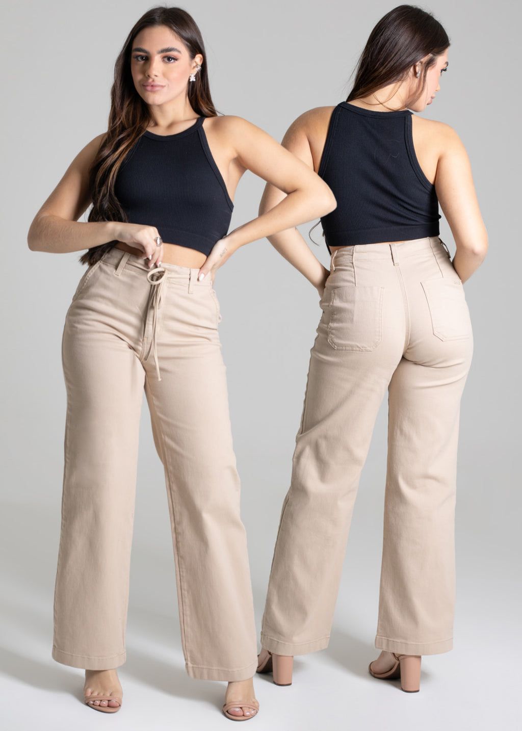Sawary Wide Leg Canvas Pants - 277232
