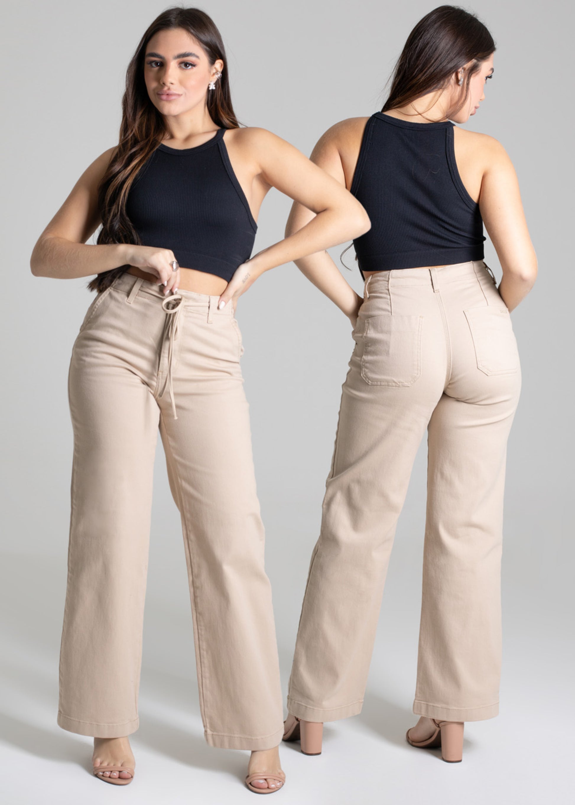 Sawary Wide Leg Canvas Pants - 277232