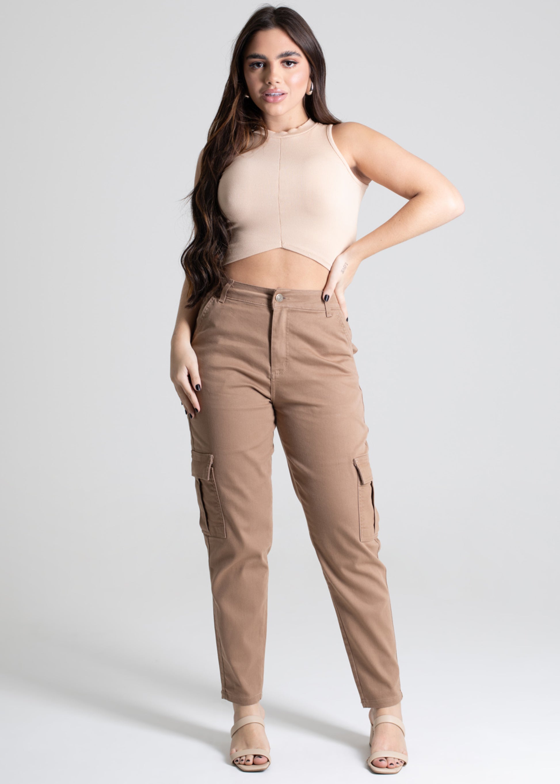 Sawary Mom Canvas Pants - 277575 BEIGE