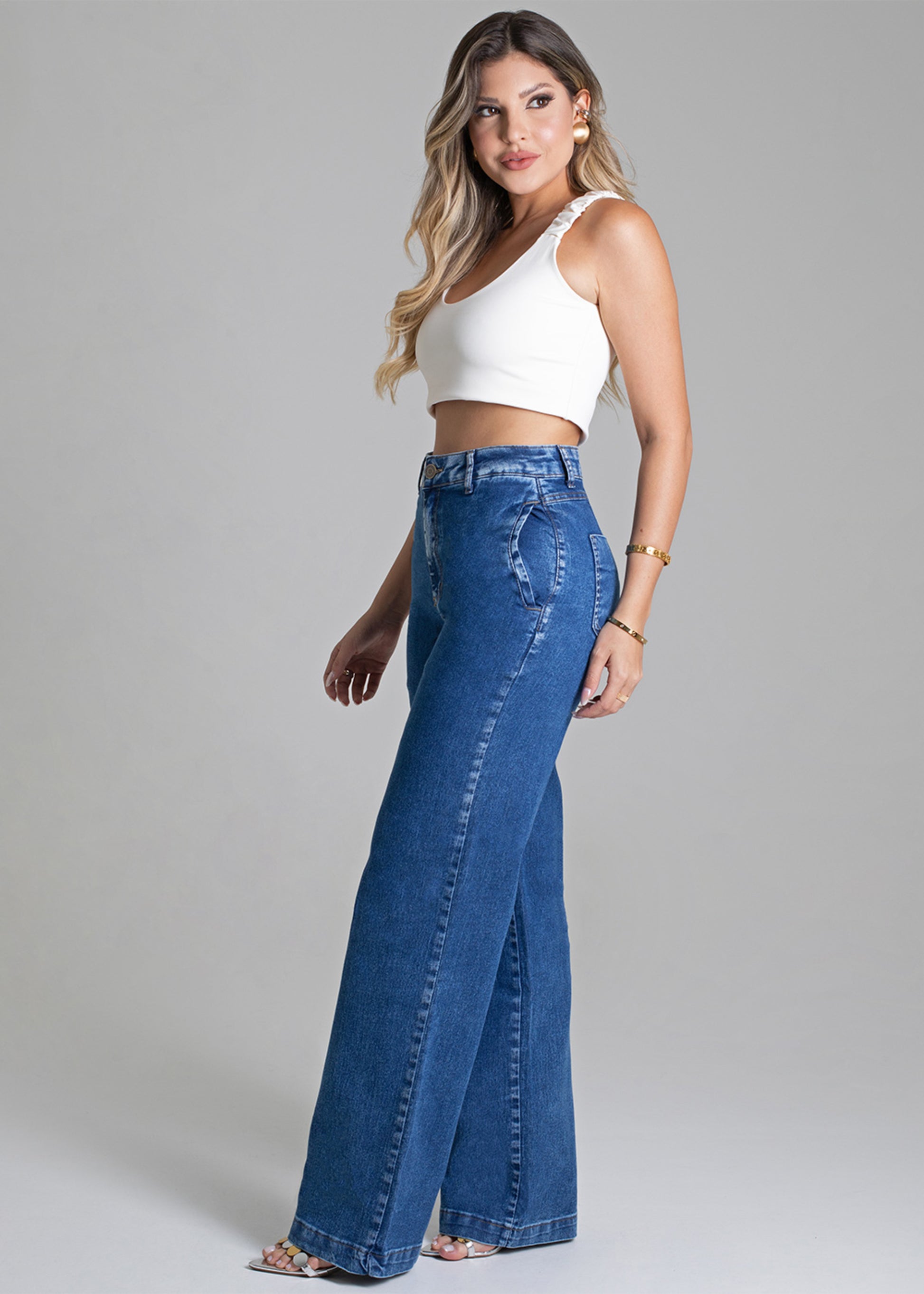 Sawary Wide Leg Jeans Pants - 278534