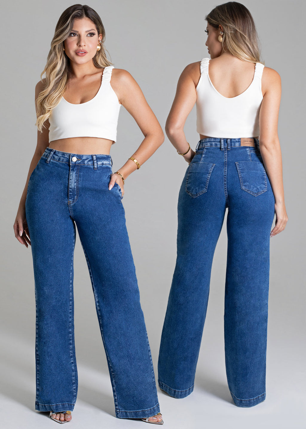 Sawary Wide Leg Jeans Pants - 278534
