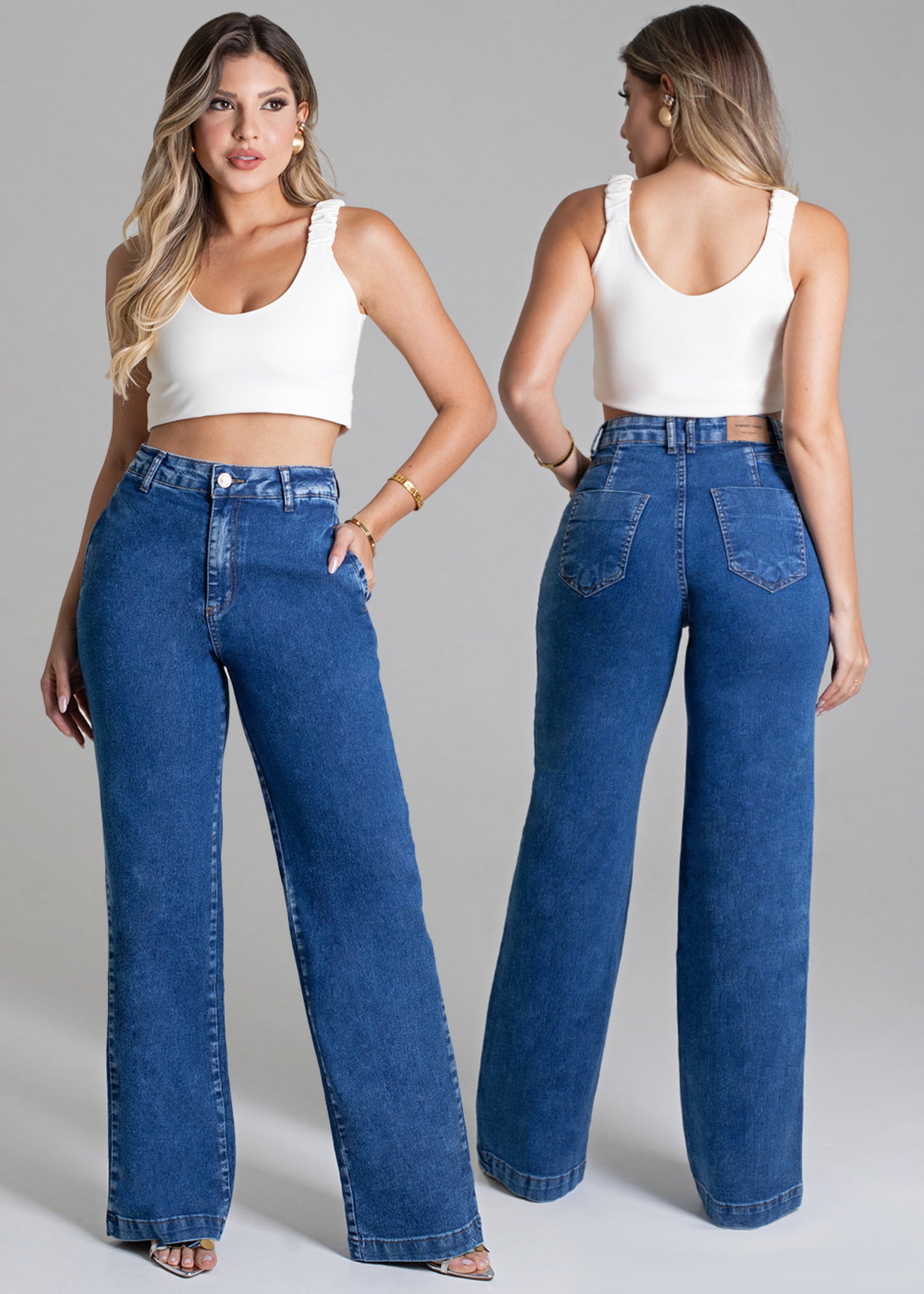 Sawary Wide Leg Jeans Pants - 278534