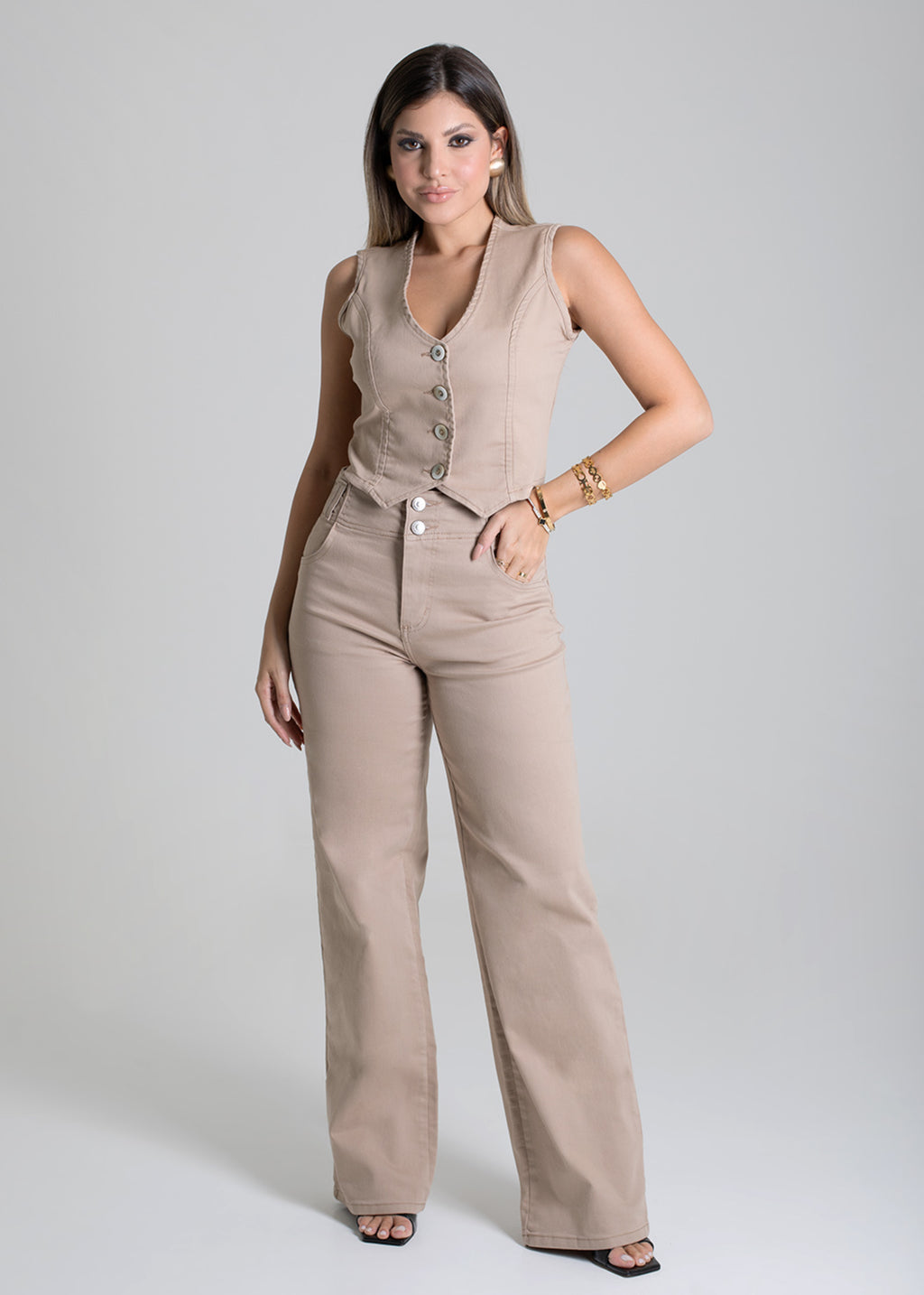 Sawary Wide Leg Canvas Pants - 278913 BEIGE
