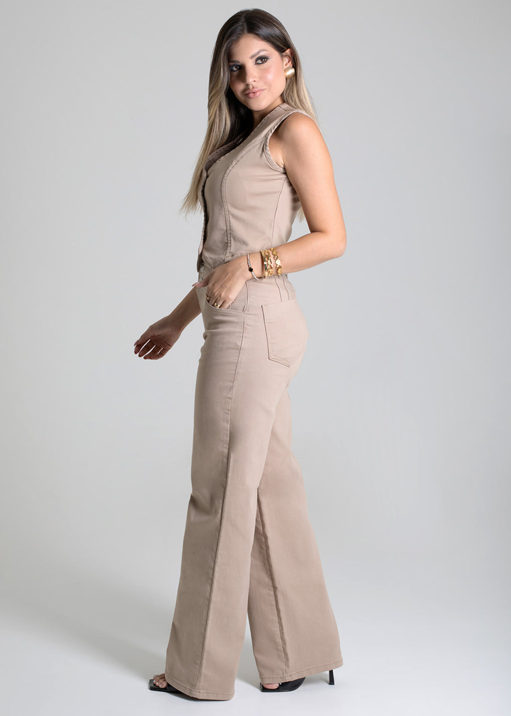 Sawary Wide Leg Canvas Pants - 278913 BEIGE