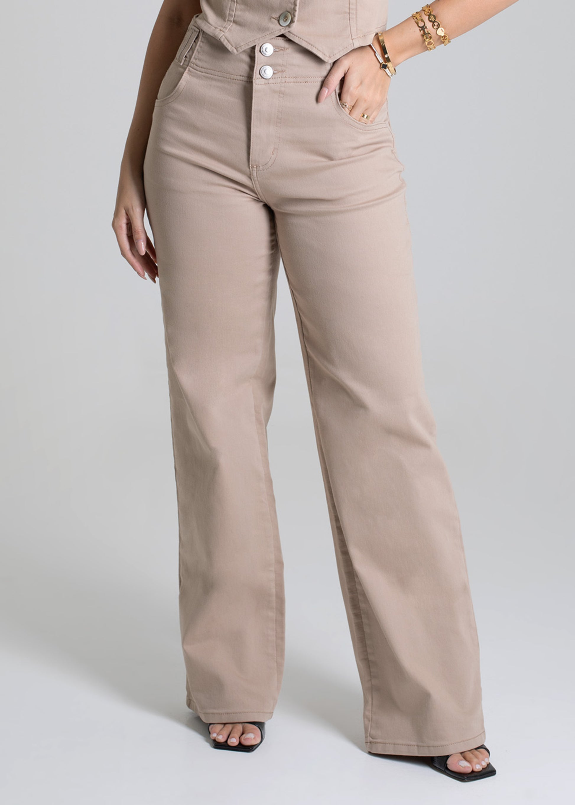 Sawary Wide Leg Canvas Pants - 278913 BEIGE