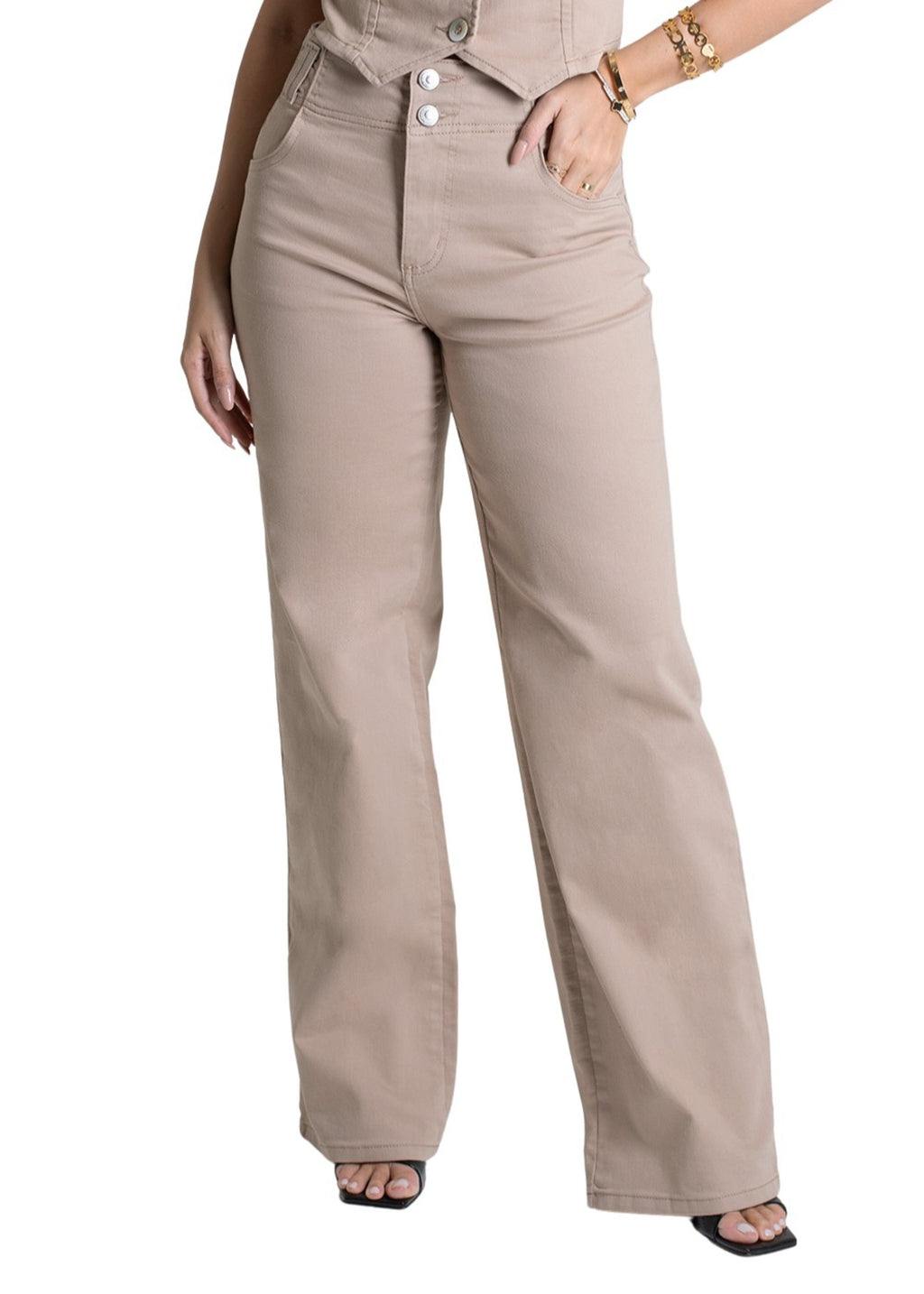 Sawary Wide Leg Canvas Pants - 278913 BEIGE