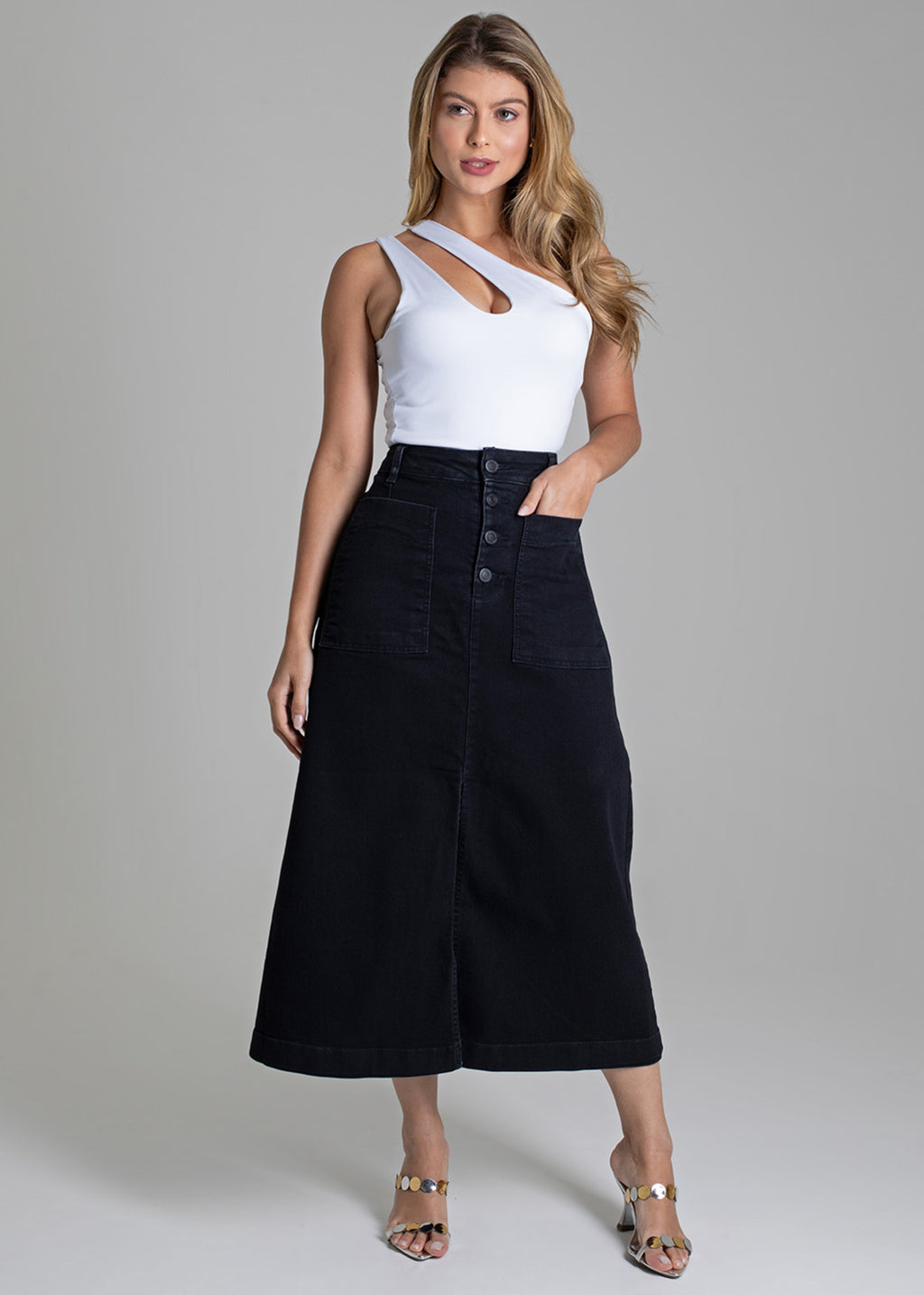 Sawary Midi Canvas Skirt - 279017