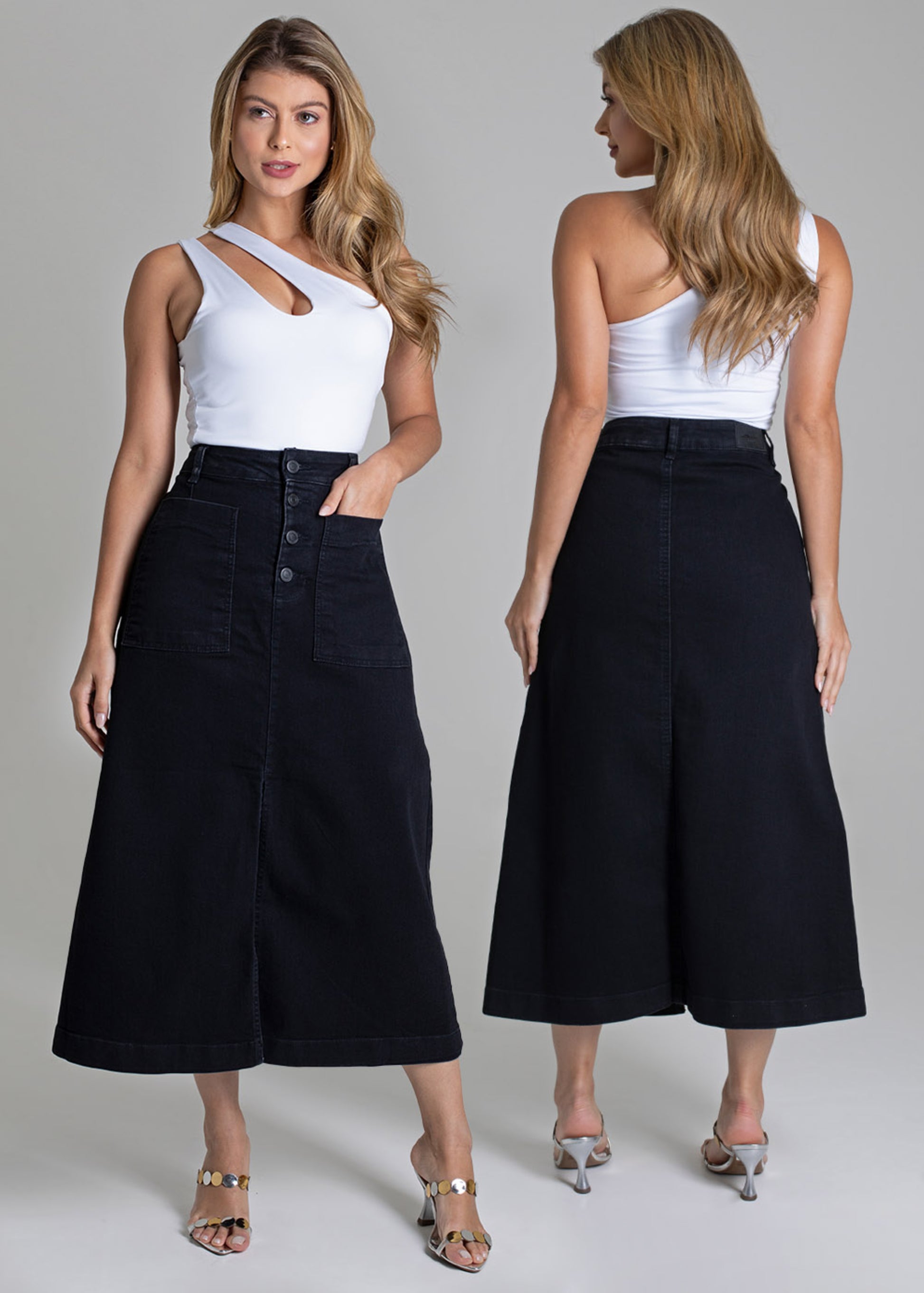 Sawary Midi Canvas Skirt - 279017