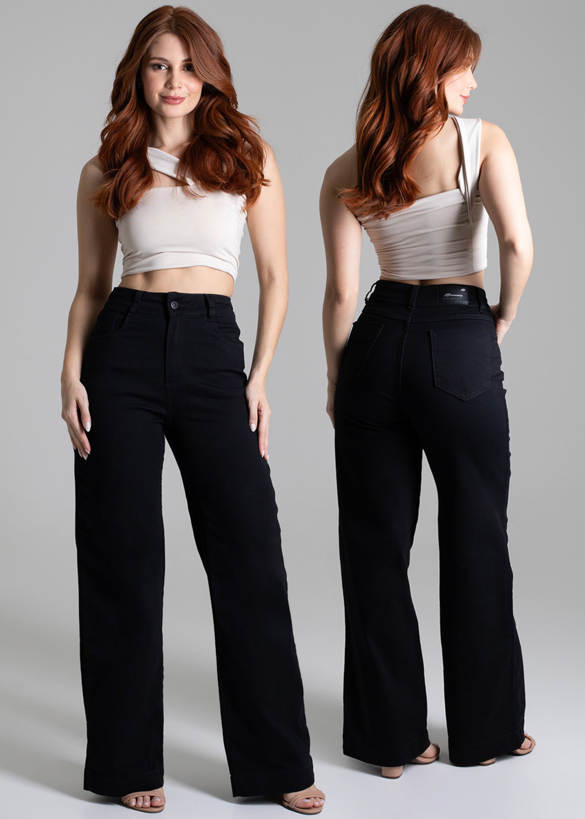Sawary Wide Leg Canvas Pants - 275028 BLACK